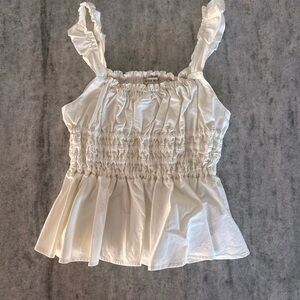 Moon River White Smocked Ruffled Top Size M